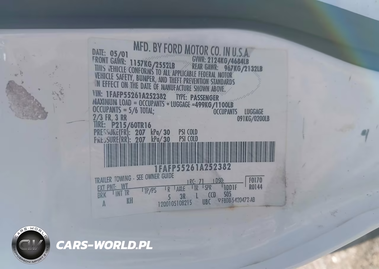 2001 Ford Taurus Ses VIN:1FAFP55261A252382 - 9