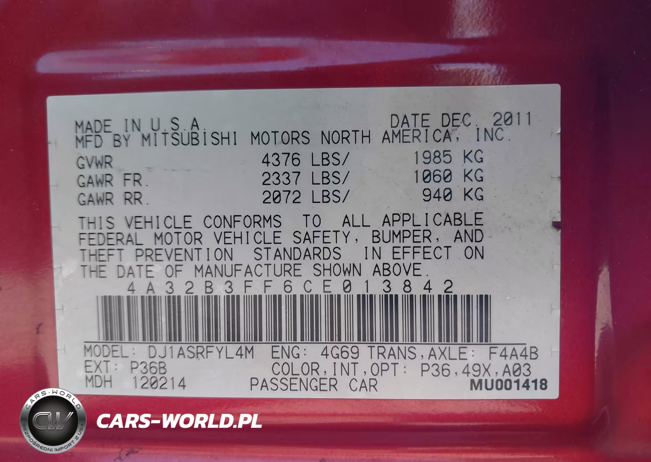 2012 Mitsubishi Galant Es-Se VIN:4A32B3FF6CE013842 - 9