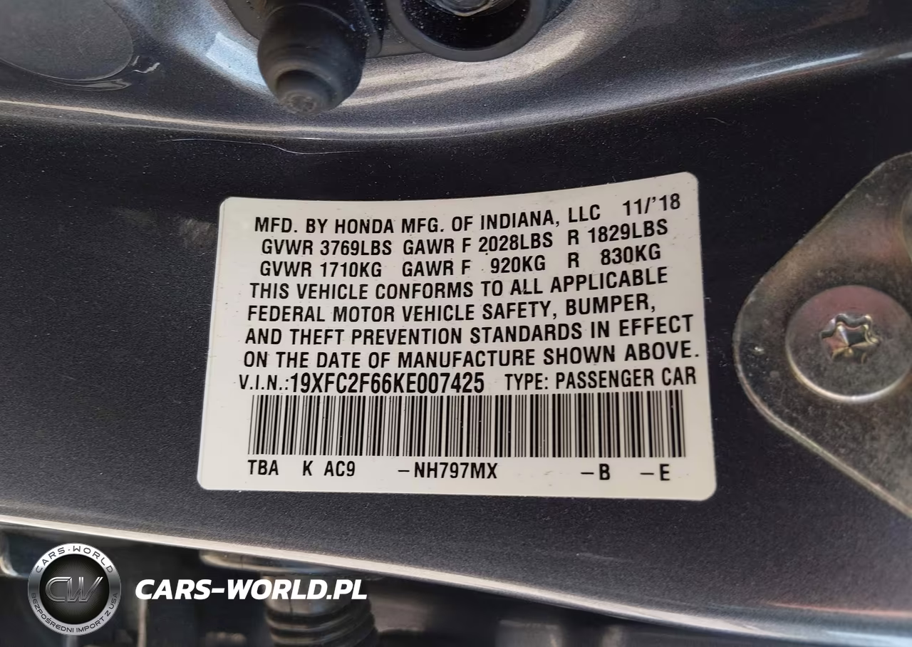2019 Honda Civic Lx VIN:19XFC2F66KE007425 - 9