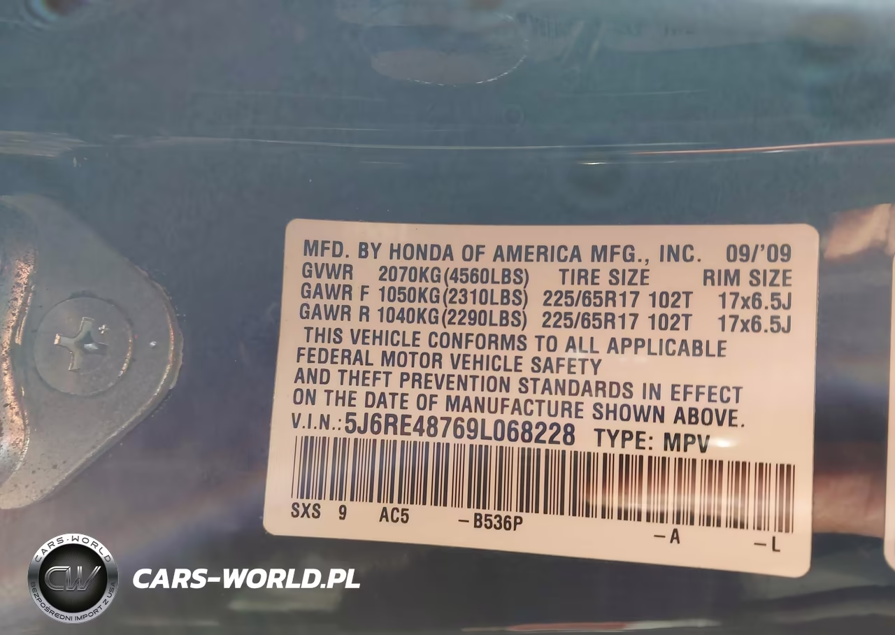 2009 Honda Cr-V Ex-L VIN:5J6RE48769L068228 - 9