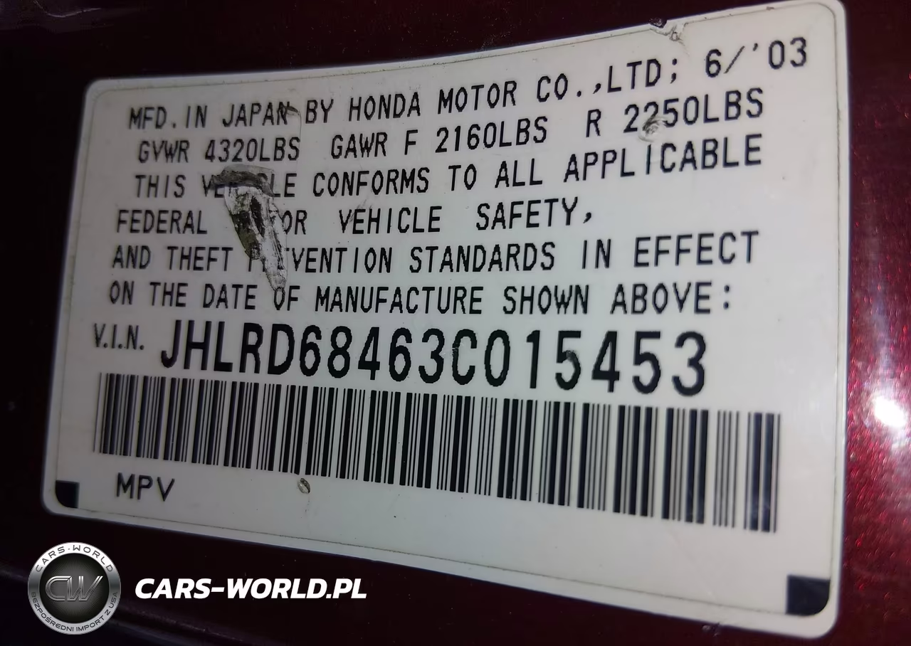 2003 Honda Cr-V Lx VIN:JHLRD68463C015453 - 9