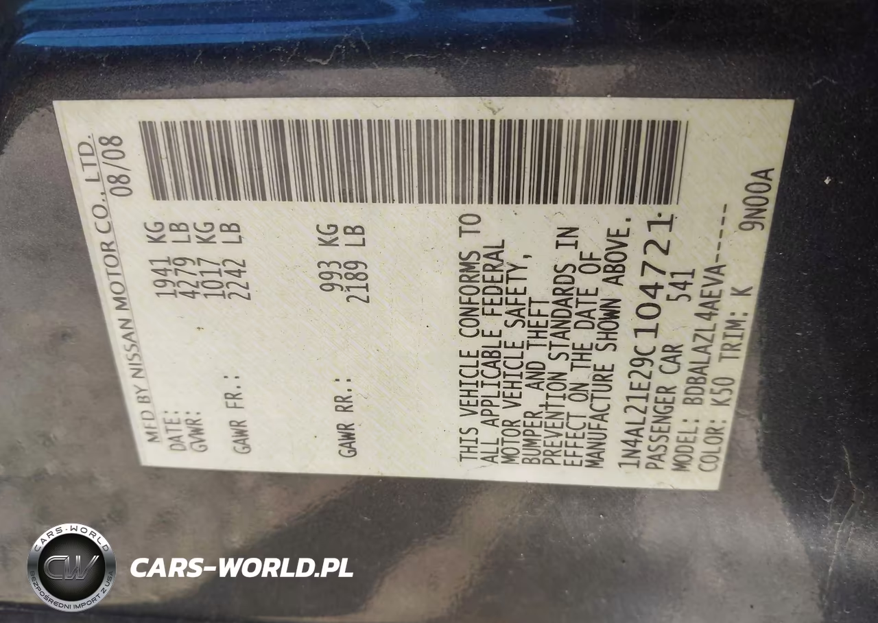 2009 Nissan Altima 2.5 VIN:1N4AL21E29C104721 - 9