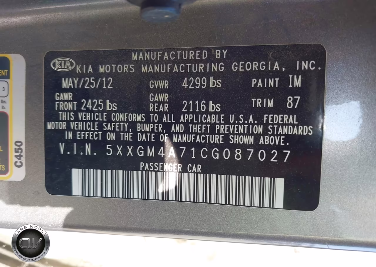 2012 Kia Optima Lx VIN:5XXGM4A71CG087027 - 9