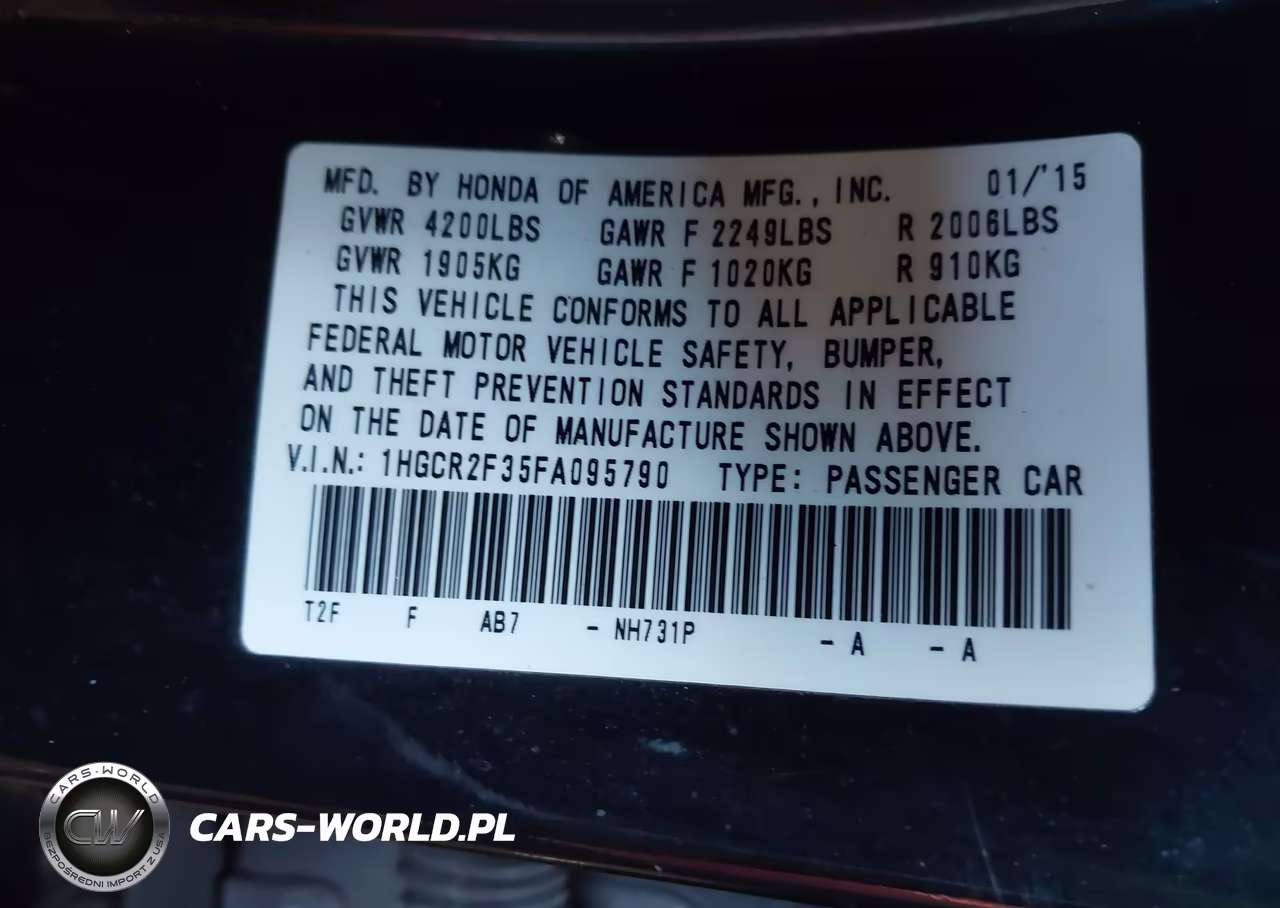 2015 Honda Accord Lx VIN:1HGCR2F35FA095790 - 9