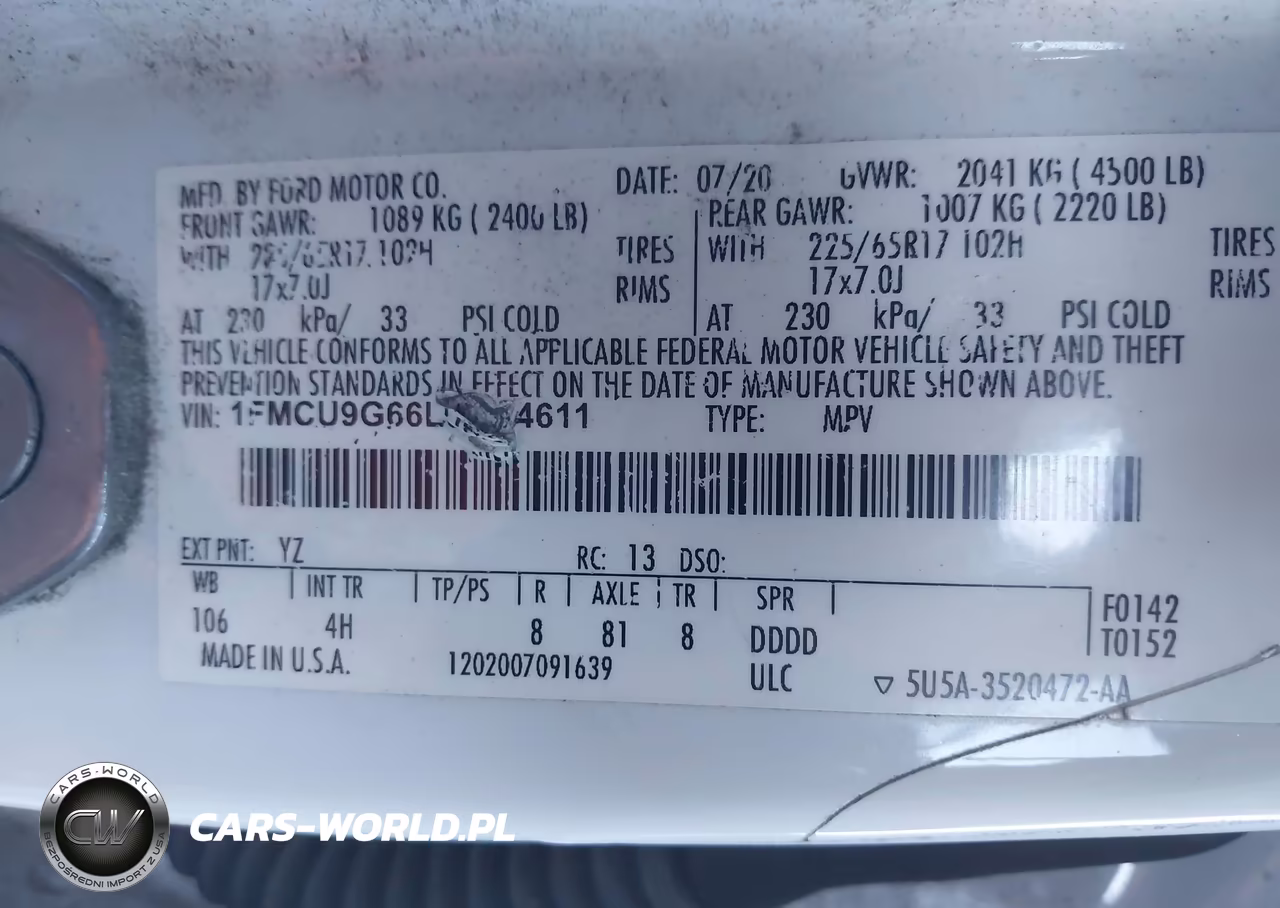 2020 Ford Escape Se VIN:1FMCU9G66LUB54611 - 9