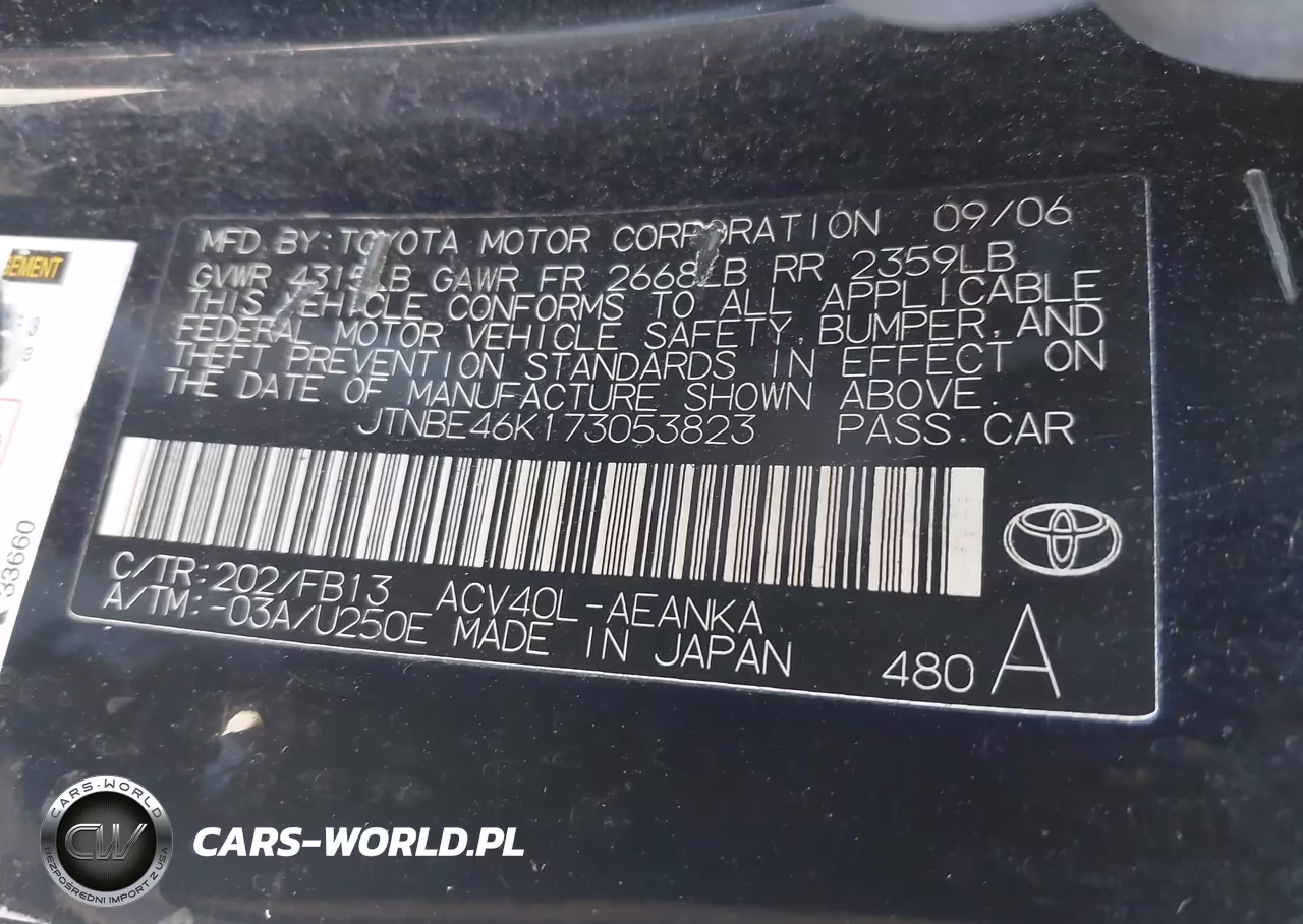 2007 Toyota Camry Le VIN:JTNBE46K173053823 - 9