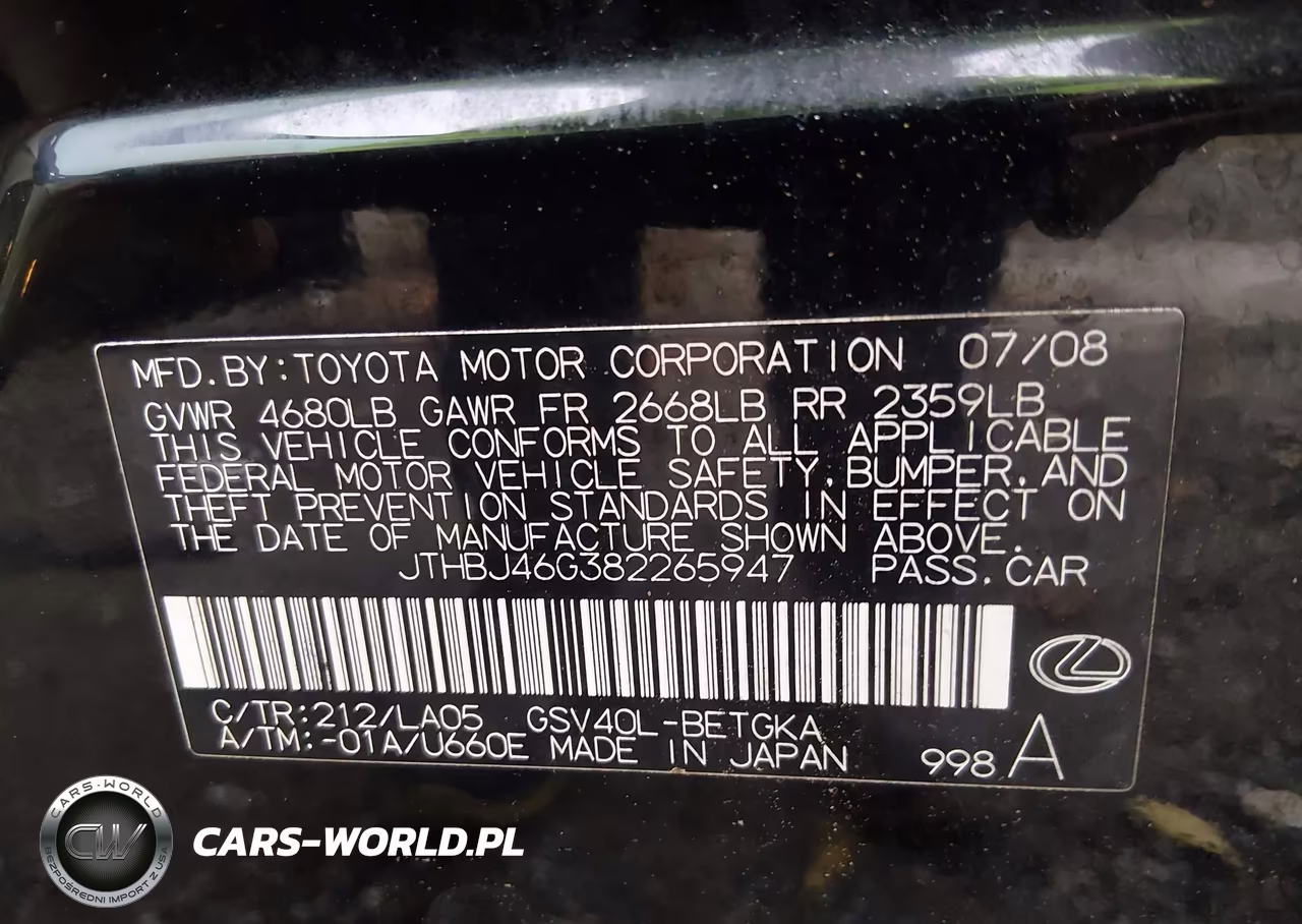 2008 Lexus Es 350 VIN:JTHBJ46G382265947 - 9