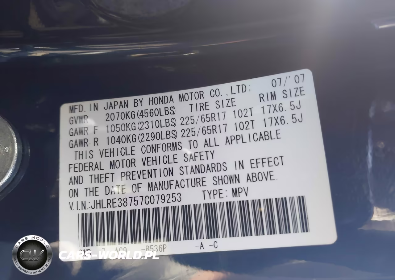 2007 Honda Cr-V Ex-L VIN:JHLRE38757C079253 - 9