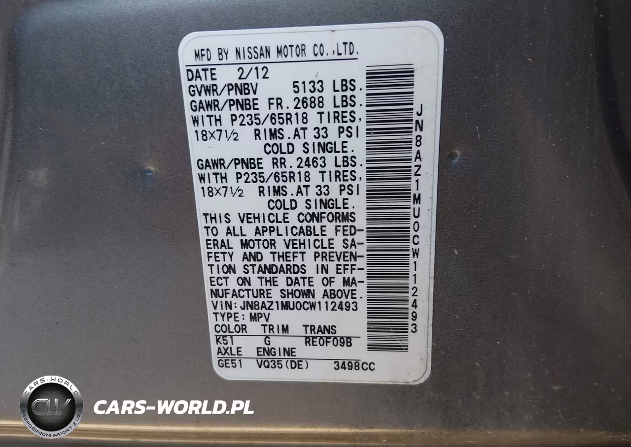 2012 Nissan Murano Sl VIN:JN8AZ1MU0CW112493 - 9