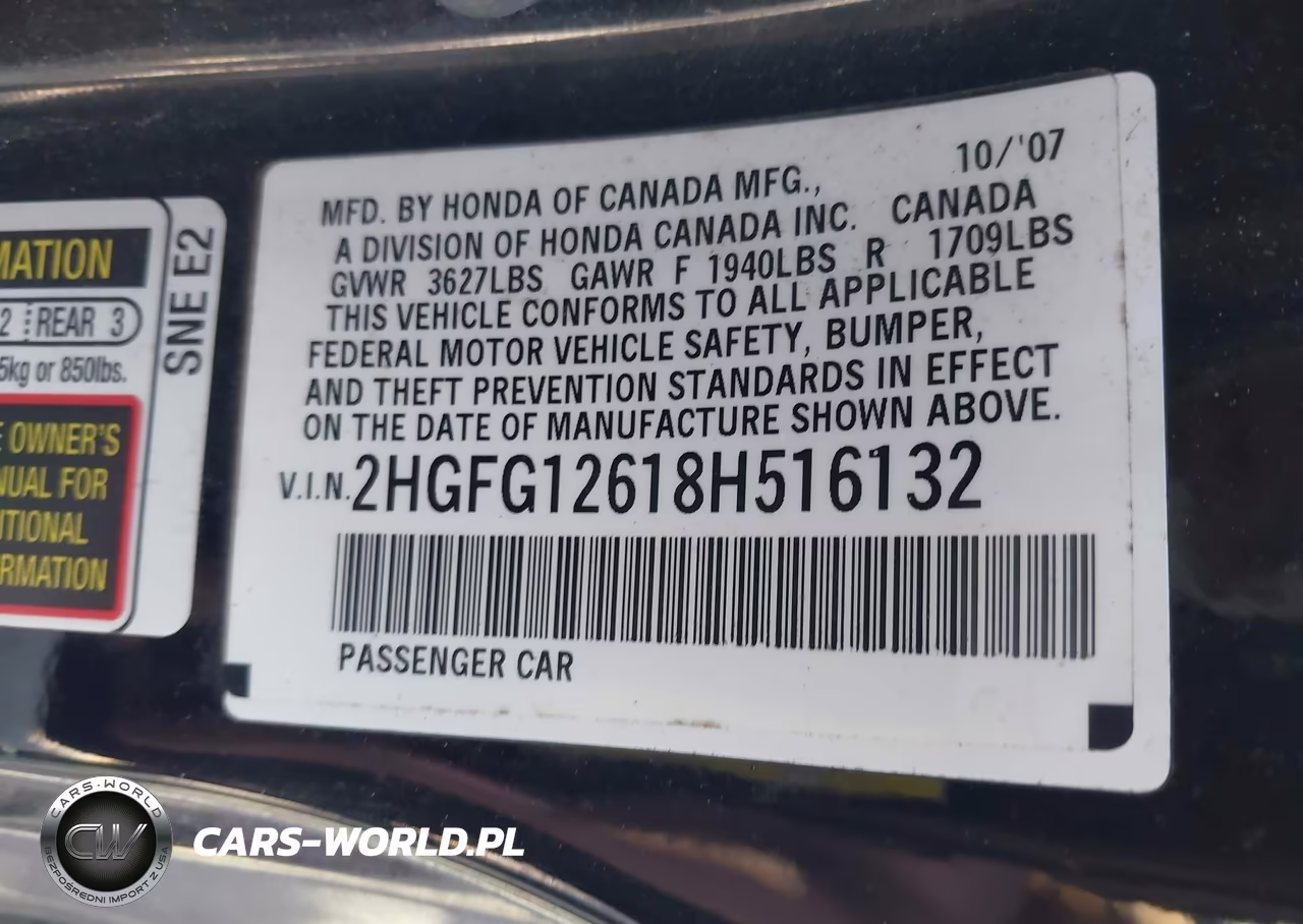 2008 Honda Civic Lx VIN:2HGFG12618H516132 - 9