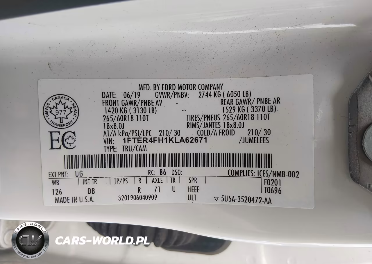 2019 Ford Ranger Lariat VIN:1FTER4FH1KLA62671 - 9