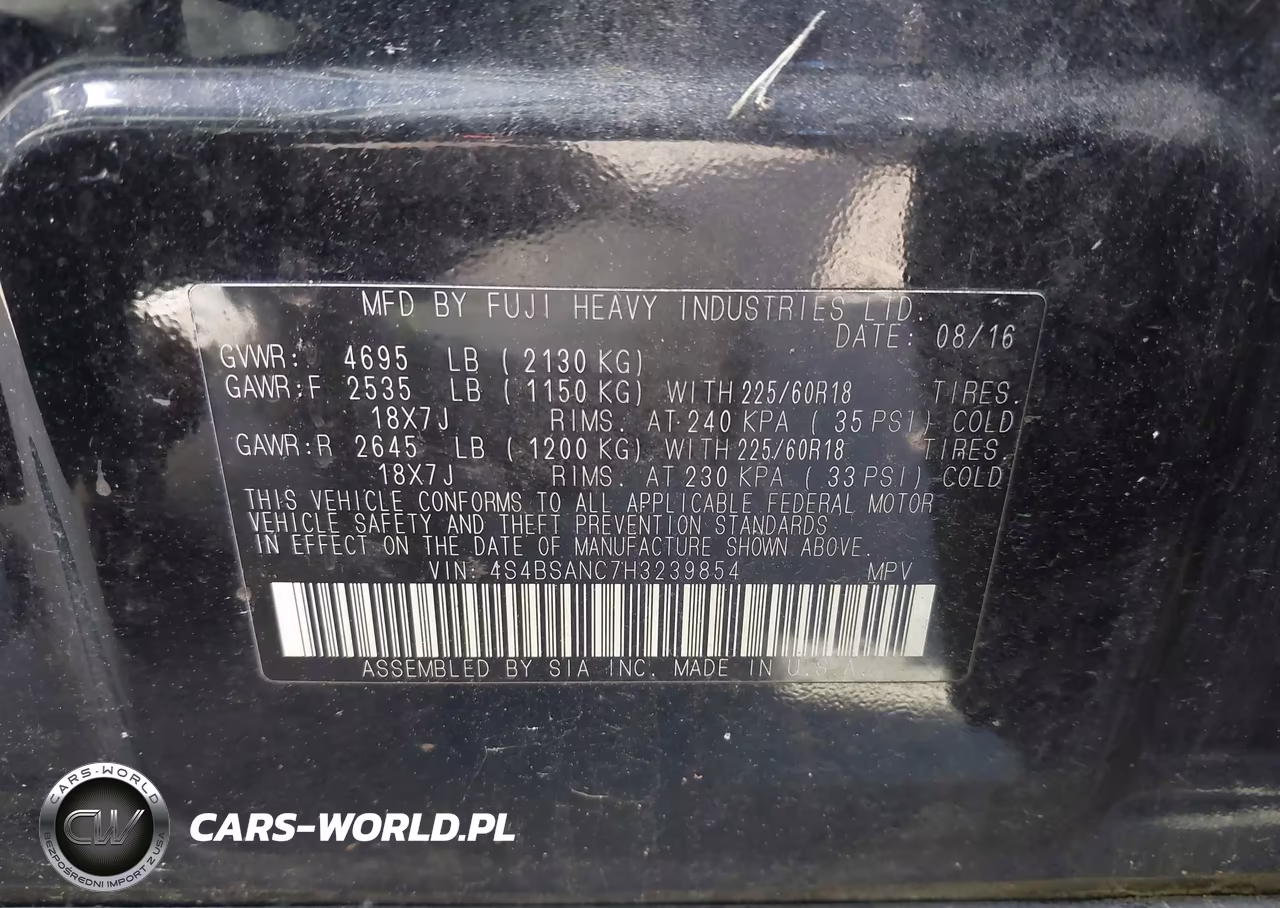 2017 Subaru Outback 2.5I Limited VIN:4S4BSANC7H3239854 - 9