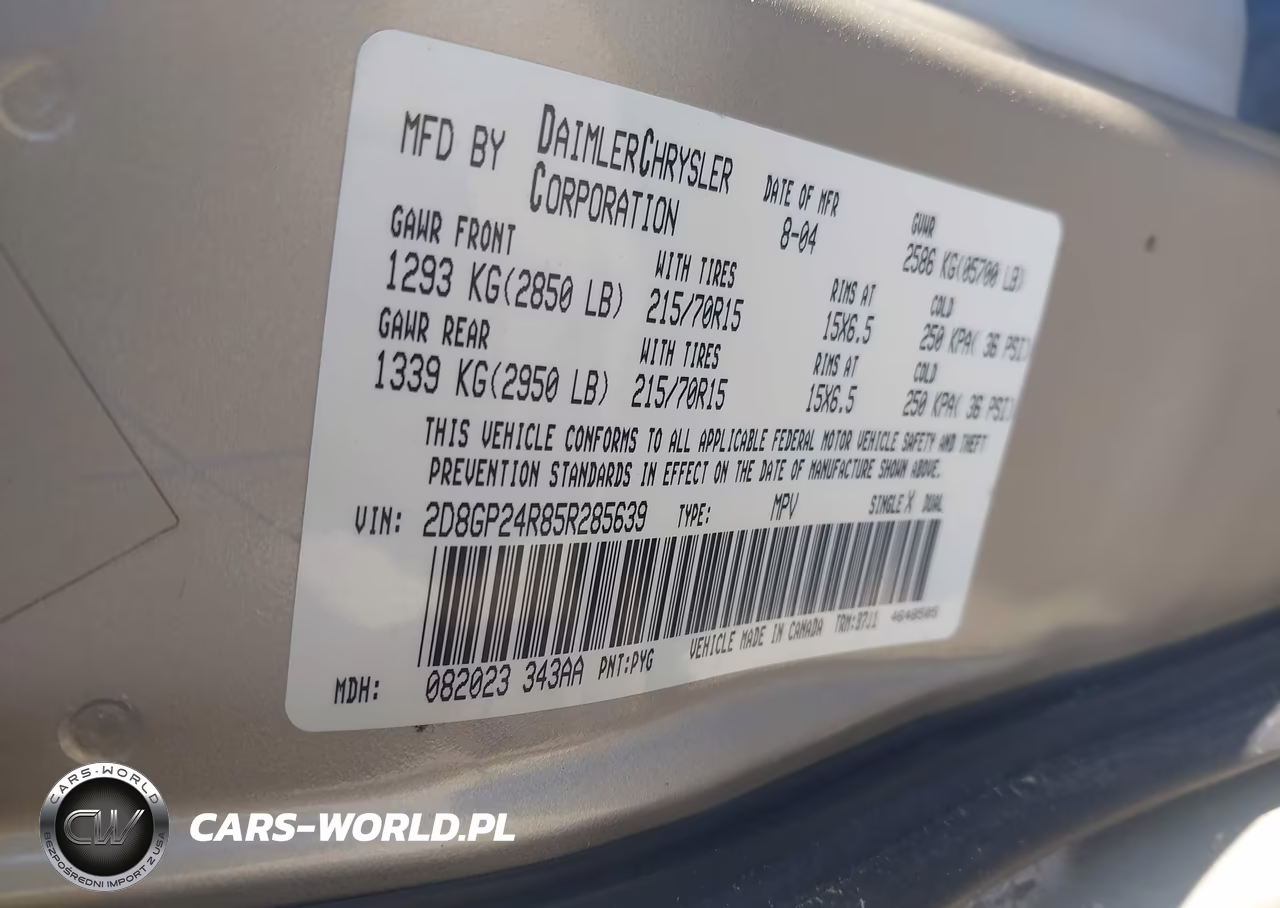 2005 Dodge Grand Caravan Se VIN:2D8GP24R85R285639 - 9
