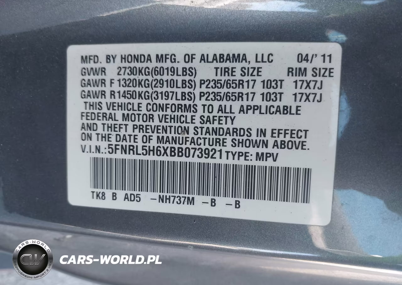 2011 Honda Odyssey Exl VIN:5FNRL5H6XBB073921 - 9