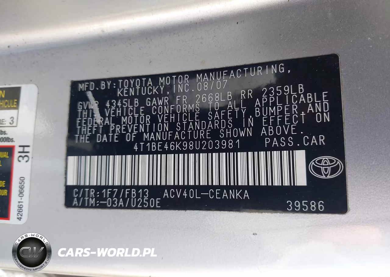 2008 Toyota Camry Le VIN:4T1BE46K98U203981 - 9