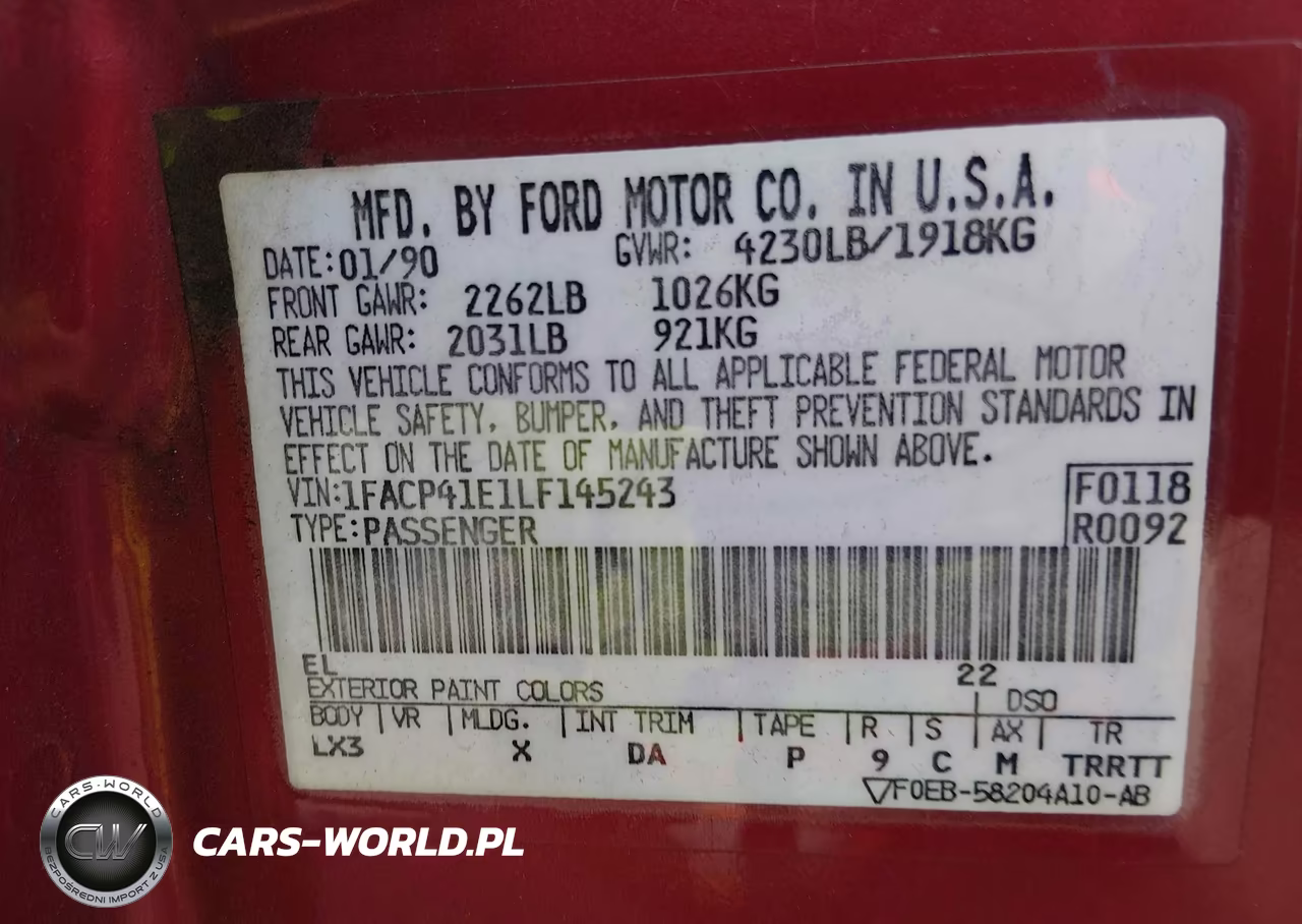 1990 Ford Mustang Lx VIN:1FACP41E1LF145243 - 9