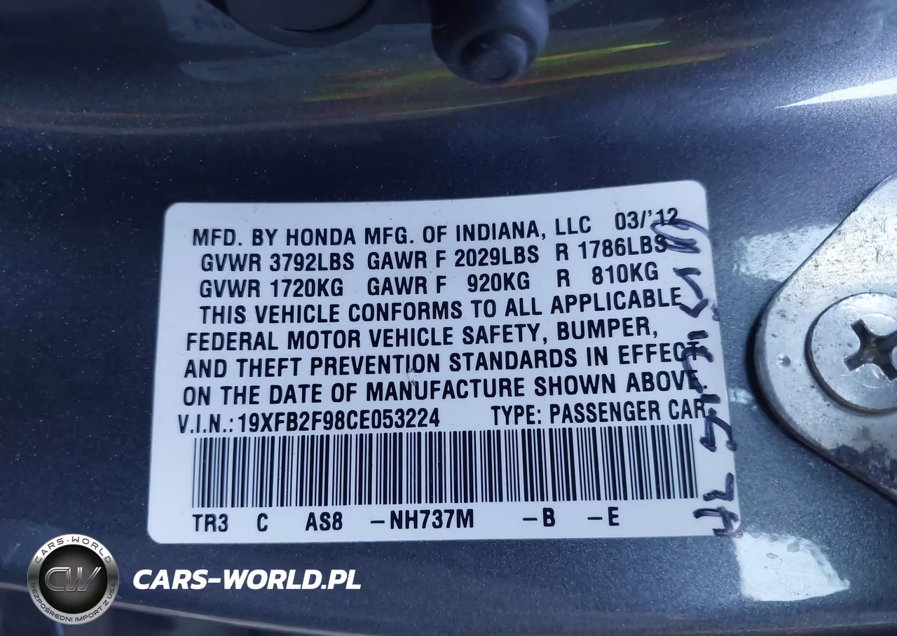 2012 Honda Civic Ex-L VIN:19XFB2F98CE053224 - 9