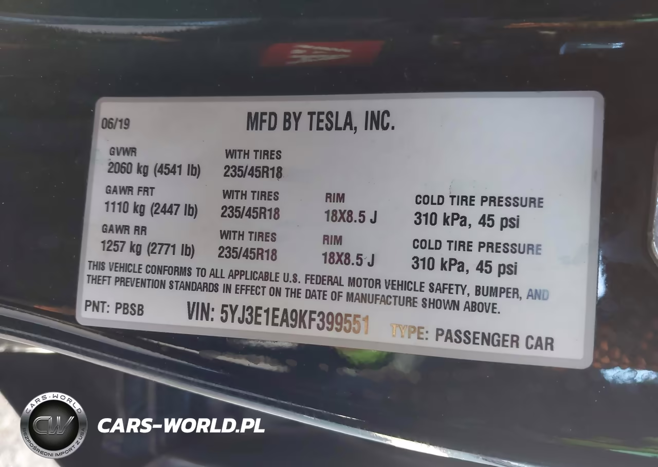 2019 Tesla Model 3 Long Range-Mid Range-Standard Range-Standard Range Plus VIN:5YJ3E1EA9KF399551 - 9