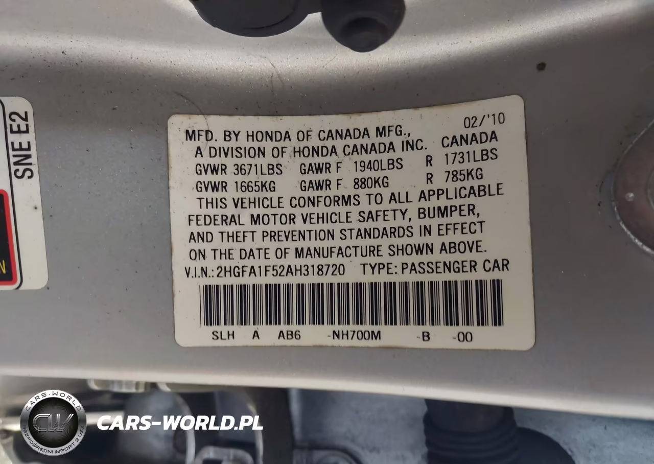 2010 Honda Civic Lx VIN:2HGFA1F52AH318720 - 9