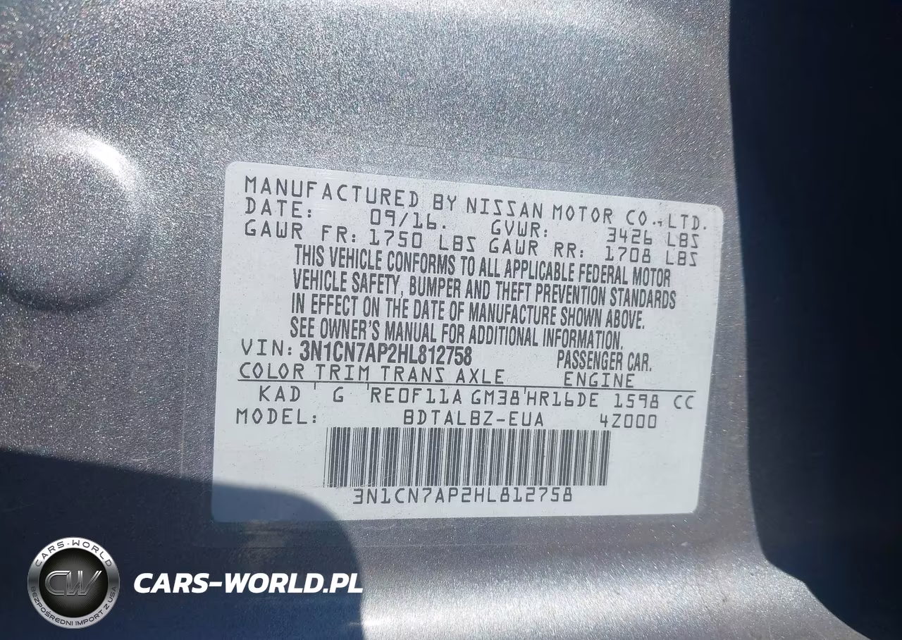2017 Nissan Versa 1.6 S-1.6 S+-1.6 Sl-1.6 Sv VIN:3N1CN7AP2HL812758 - 9