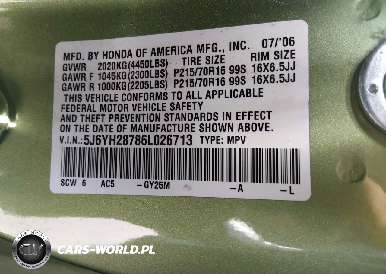 2006 Honda Element VIN:5J6YH28786L026713 - 9