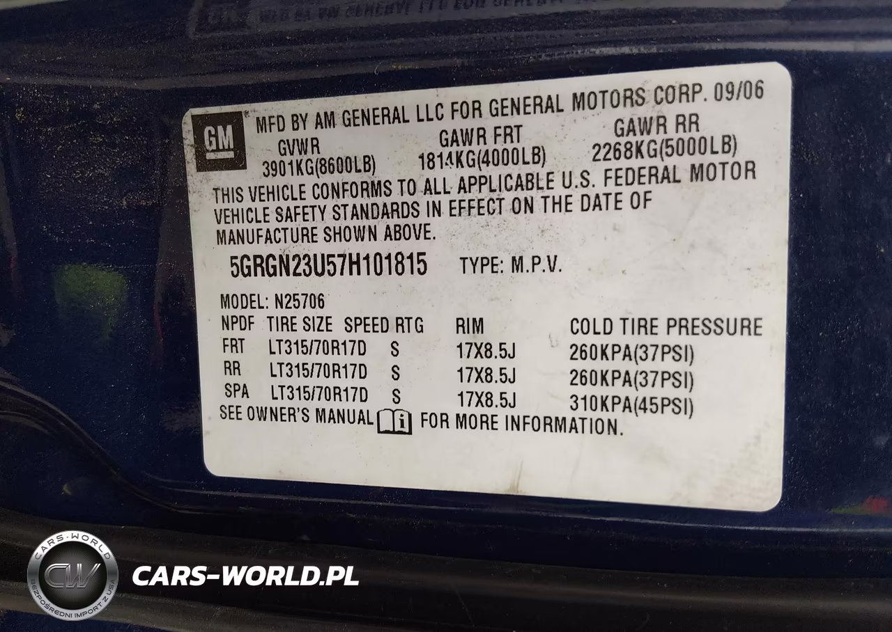 2007 Hummer H2 Suv VIN:5GRGN23U57H101815 - 9