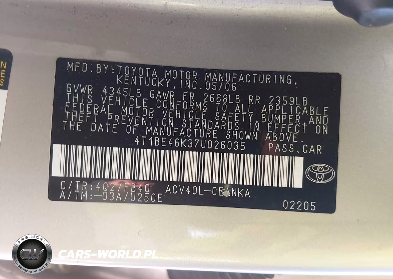 2007 Toyota Camry Ce VIN:4T1BE46K37U026035 - 9