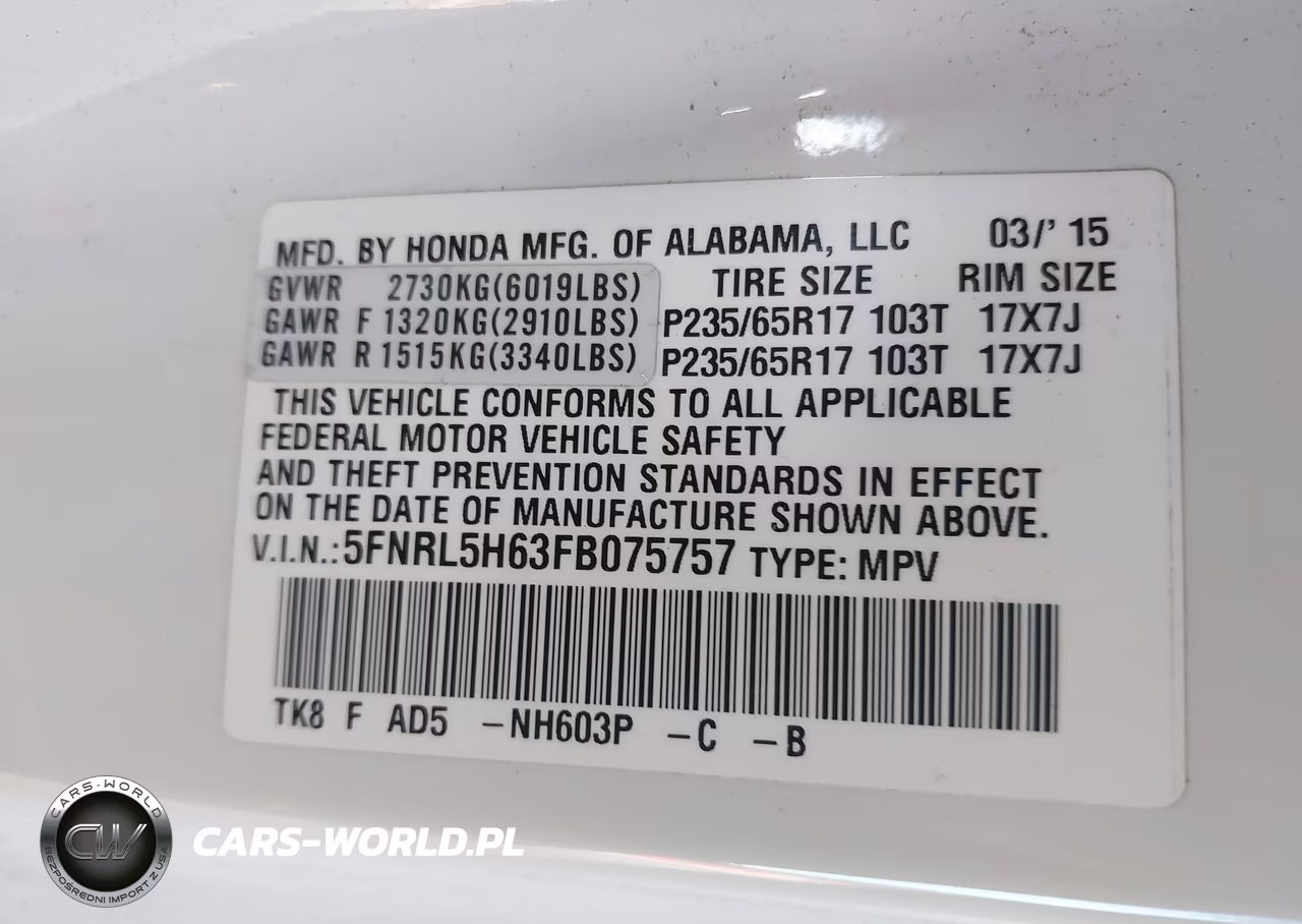 2015 Honda Odyssey Ex-L VIN:5FNRL5H63FB075757 - 9