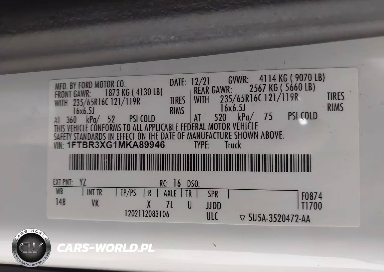 2021 Ford Transit-250 Cargo Van VIN:1FTBR3XG1MKA89946 - 9