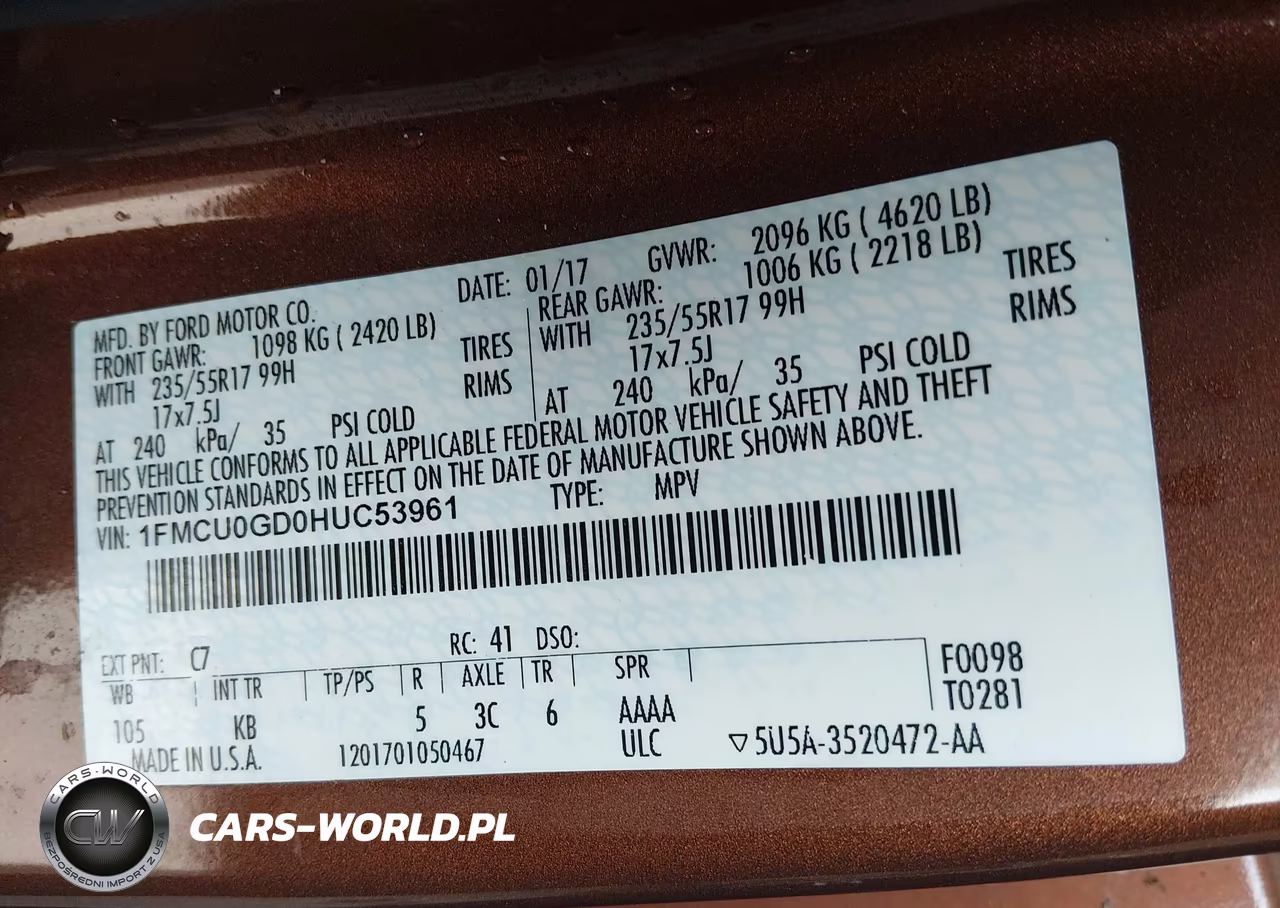 2017 Ford Escape Se VIN:1FMCU0GD0HUC53961 - 9