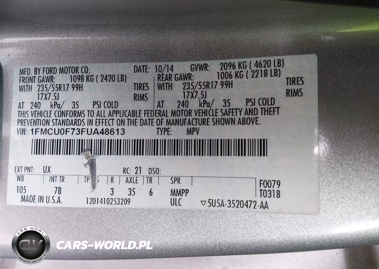 2015 Ford Escape S VIN:1FMCU0F73FUA48613 - 9