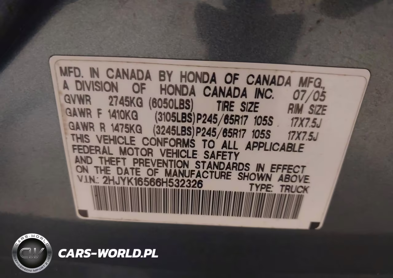 2006 Honda Ridgeline Rtl VIN:2HJYK16566H532326 - 9