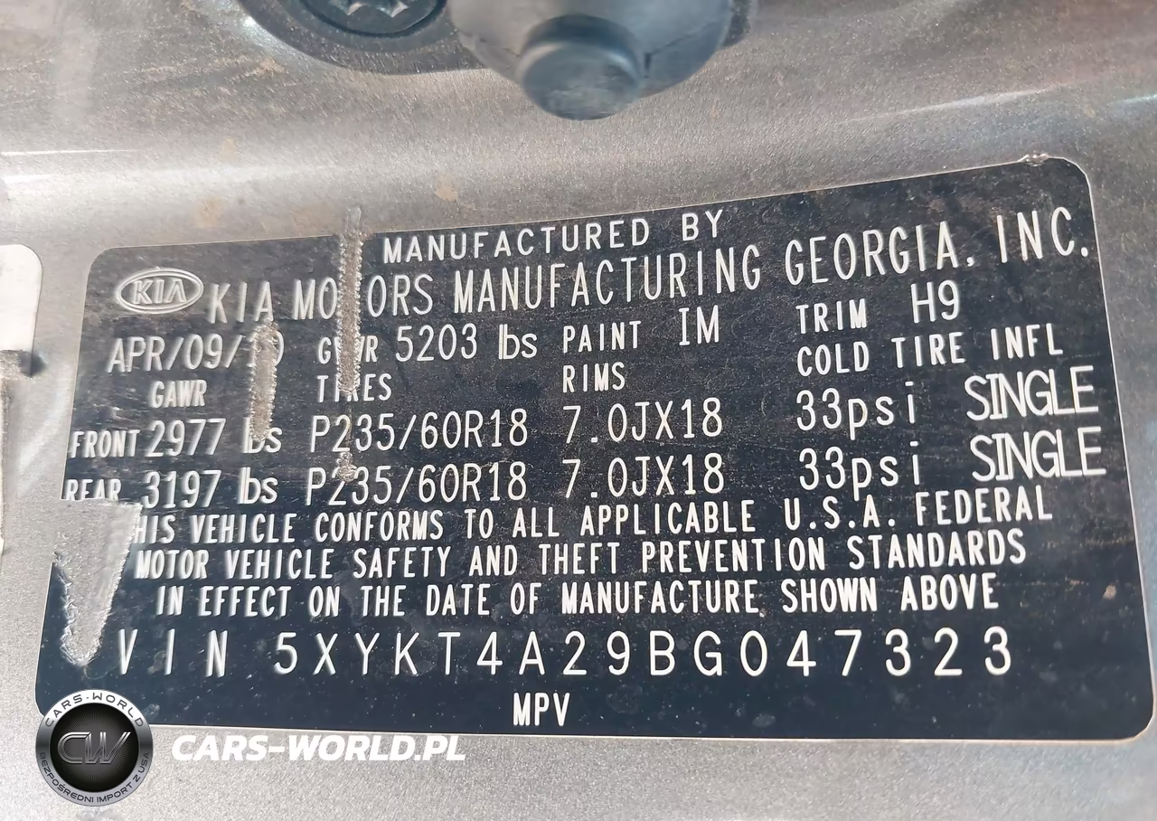 2011 Kia Sorento Lx V6 VIN:5XYKT4A29BG047323 - 9