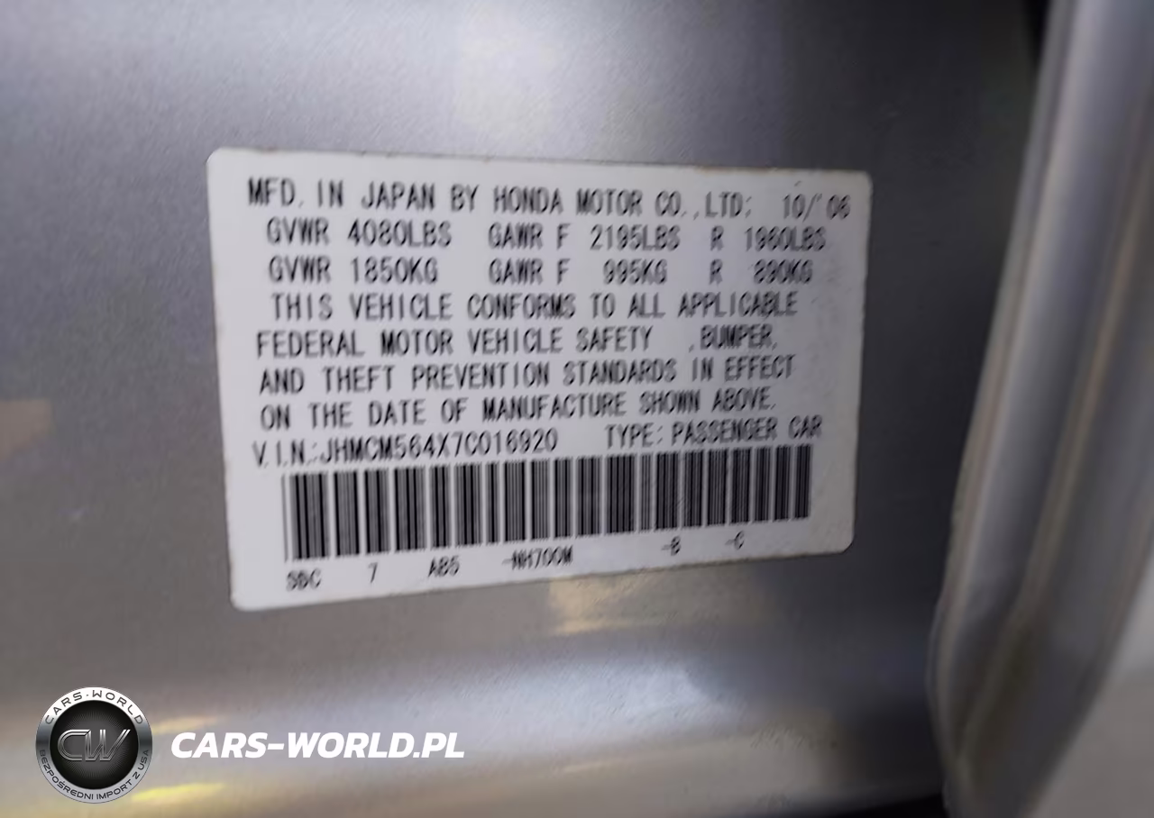 2007 Honda Accord 2.4 Lx VIN:JHMCM564X7C016920 - 9