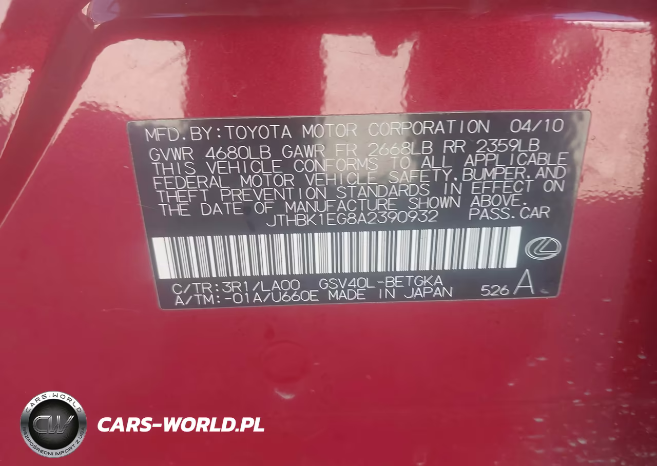 2010 Lexus Es 350 VIN:JTHBK1EG8A2390932 - 9