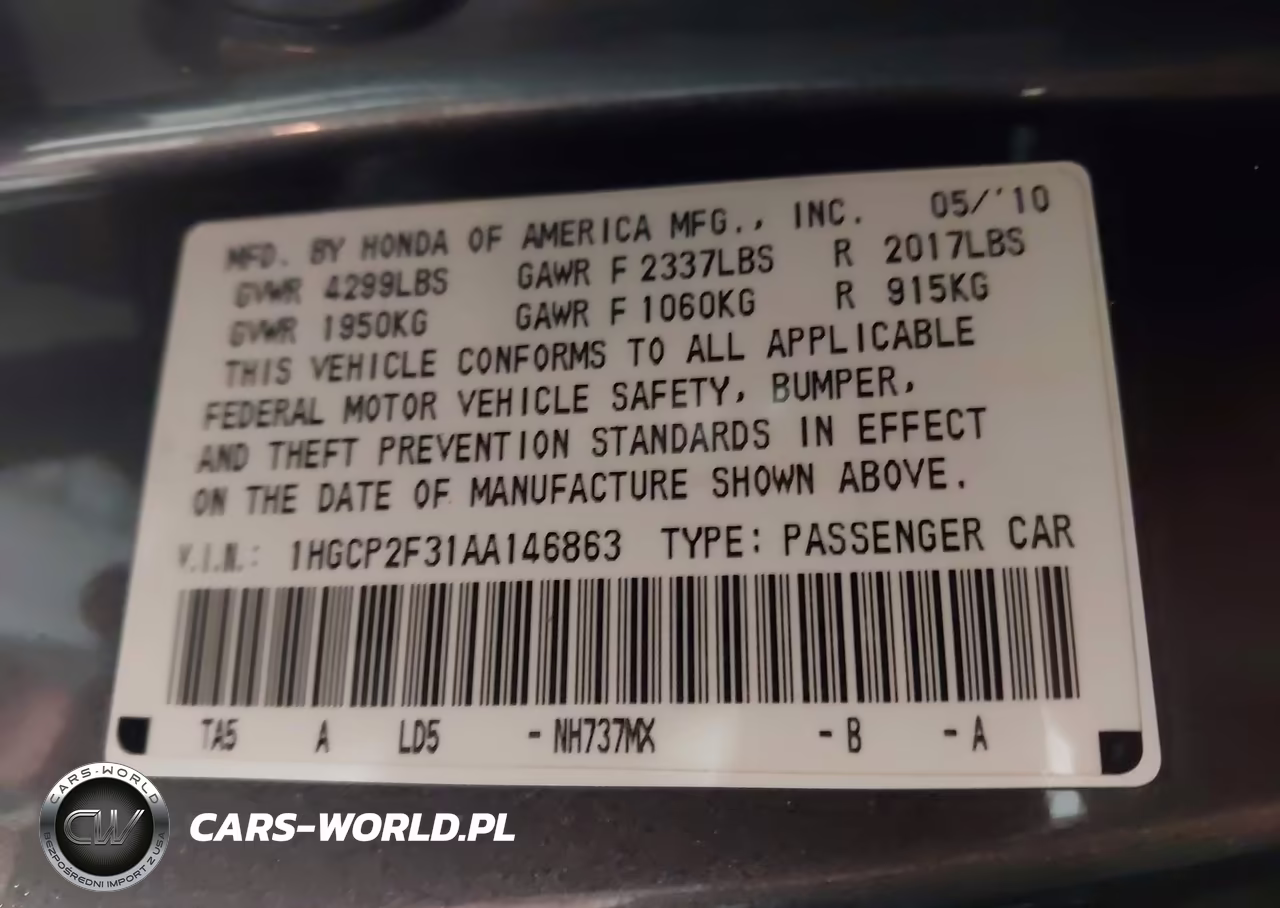 2010 Honda Accord 2.4 Lx VIN:1HGCP2F31AA146863 - 9