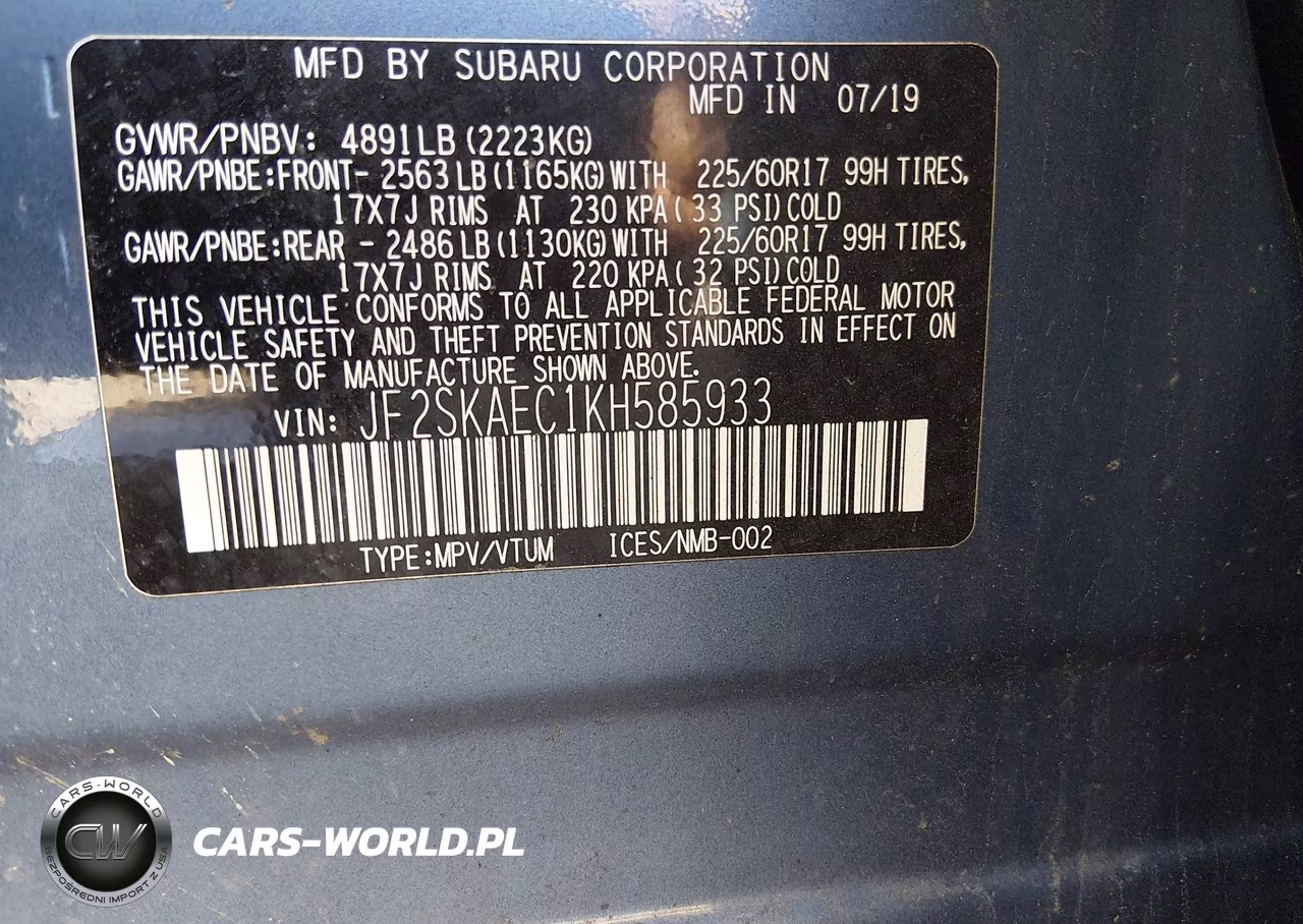 2019 Subaru Forester Premium VIN:JF2SKAEC1KH585933 - 9