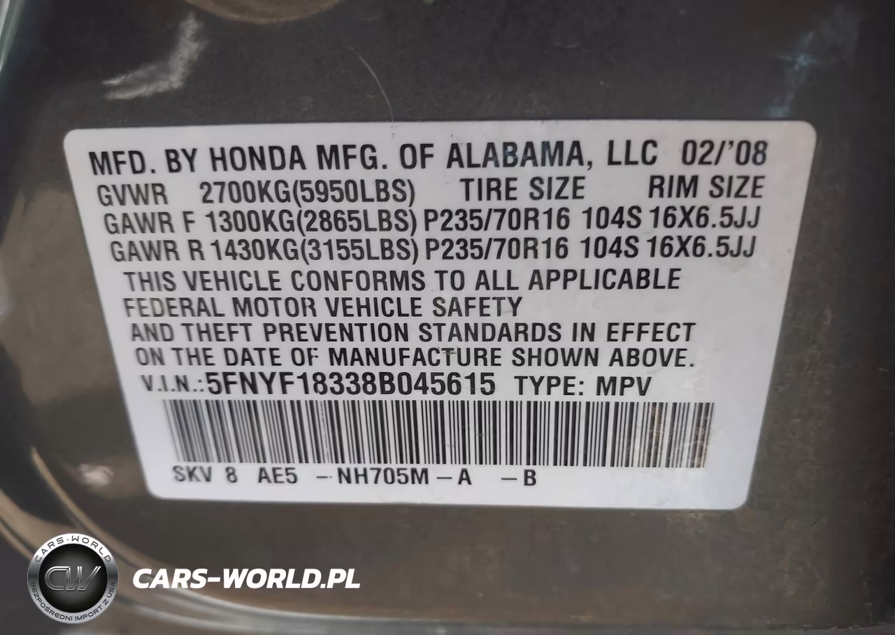 2008 Honda Pilot Se VIN:5FNYF18338B045615 - 9
