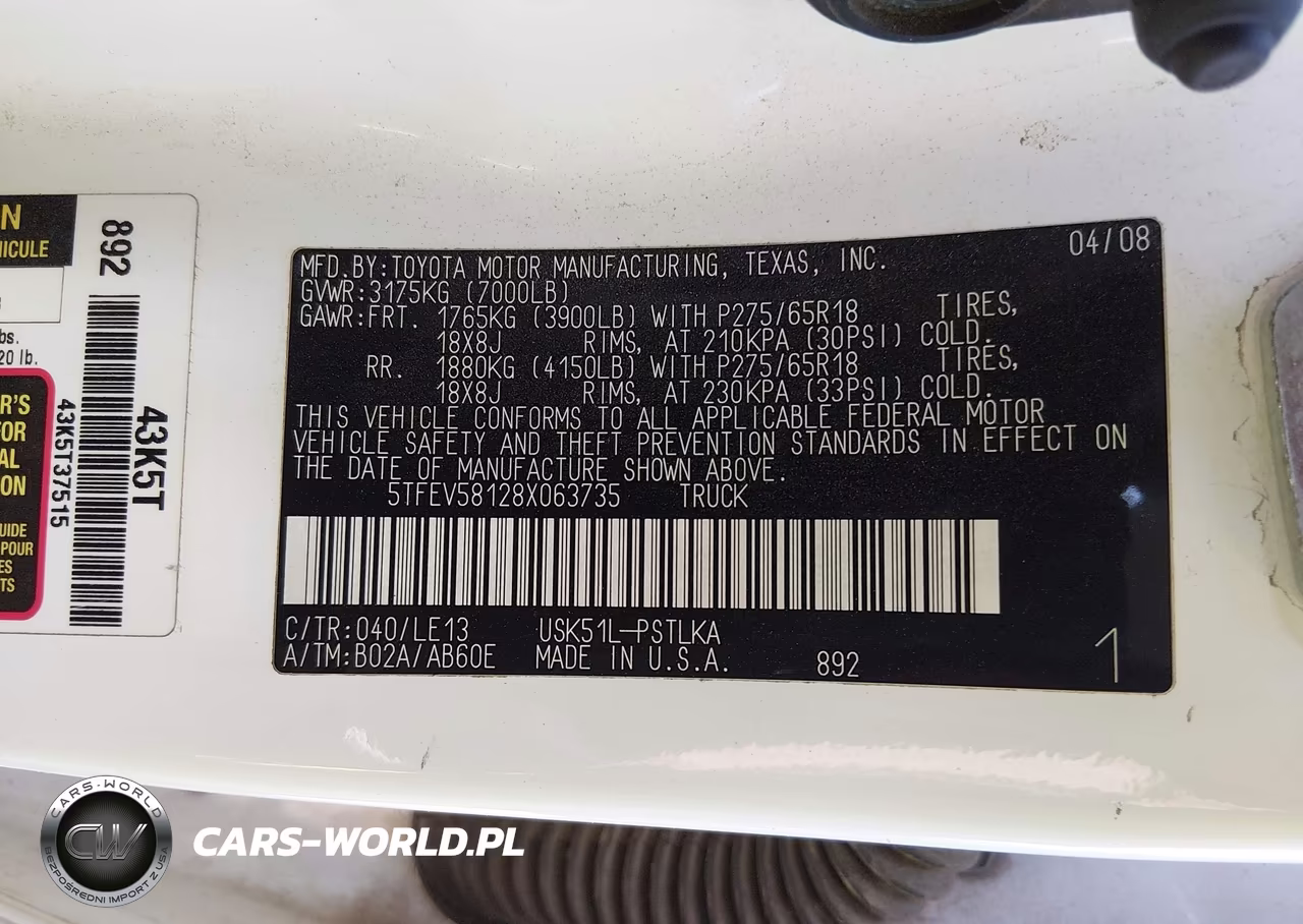 2008 Toyota Tundra Limited 5.7L V8 VIN:5TFEV58128X063735 - 9