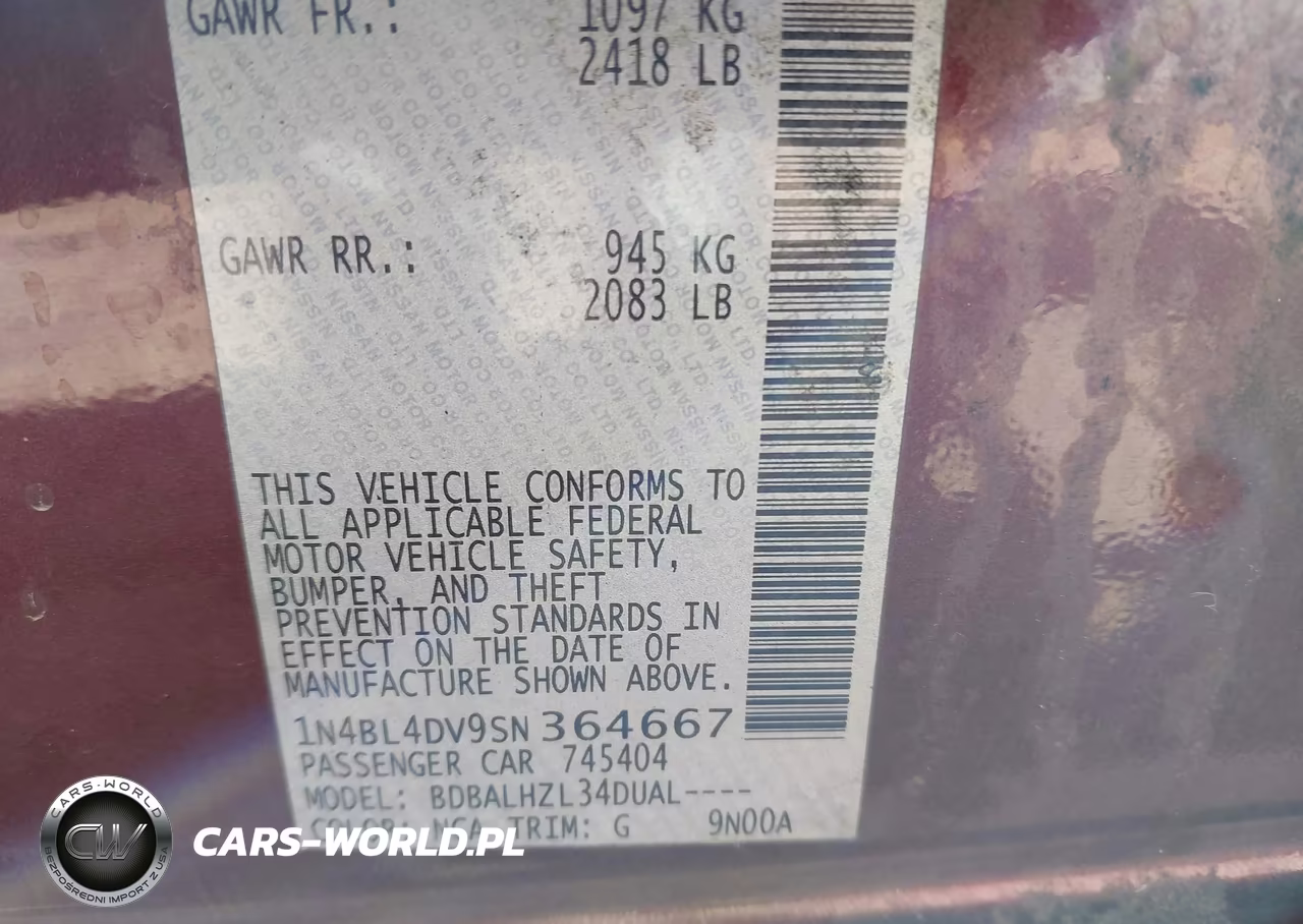 2025 Nissan Altima Sv Fwd VIN:1N4BL4DV9SN364667 - 9