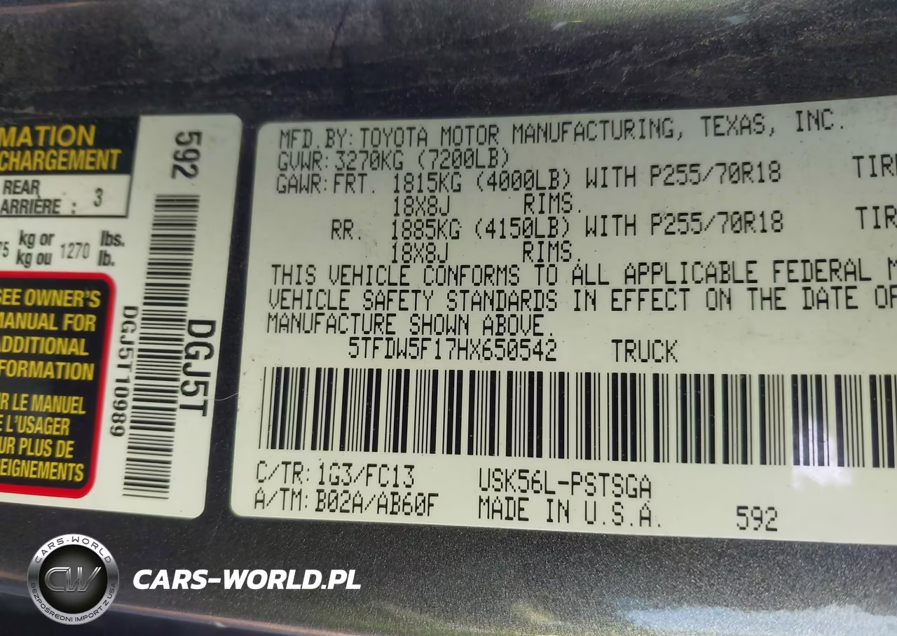 2017 Toyota Tundra Sr5 5.7L V8 VIN:5TFDW5F17HX650542 - 9