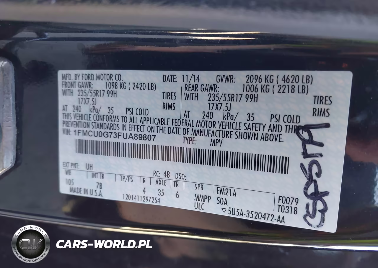 2015 Ford Escape Se VIN:1FMCU0G73FUA89807 - 9