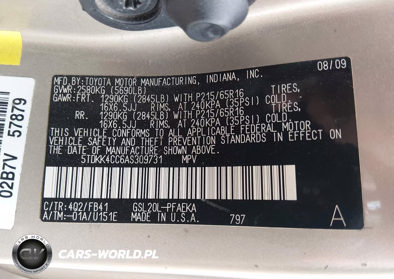 2010 Toyota Sienna Ce VIN:5TDKK4CC6AS309731 - 9
