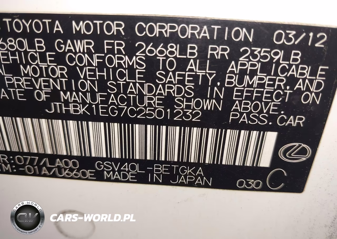 2012 Lexus Es 350 VIN:JTHBK1EG7C2501232 - 9