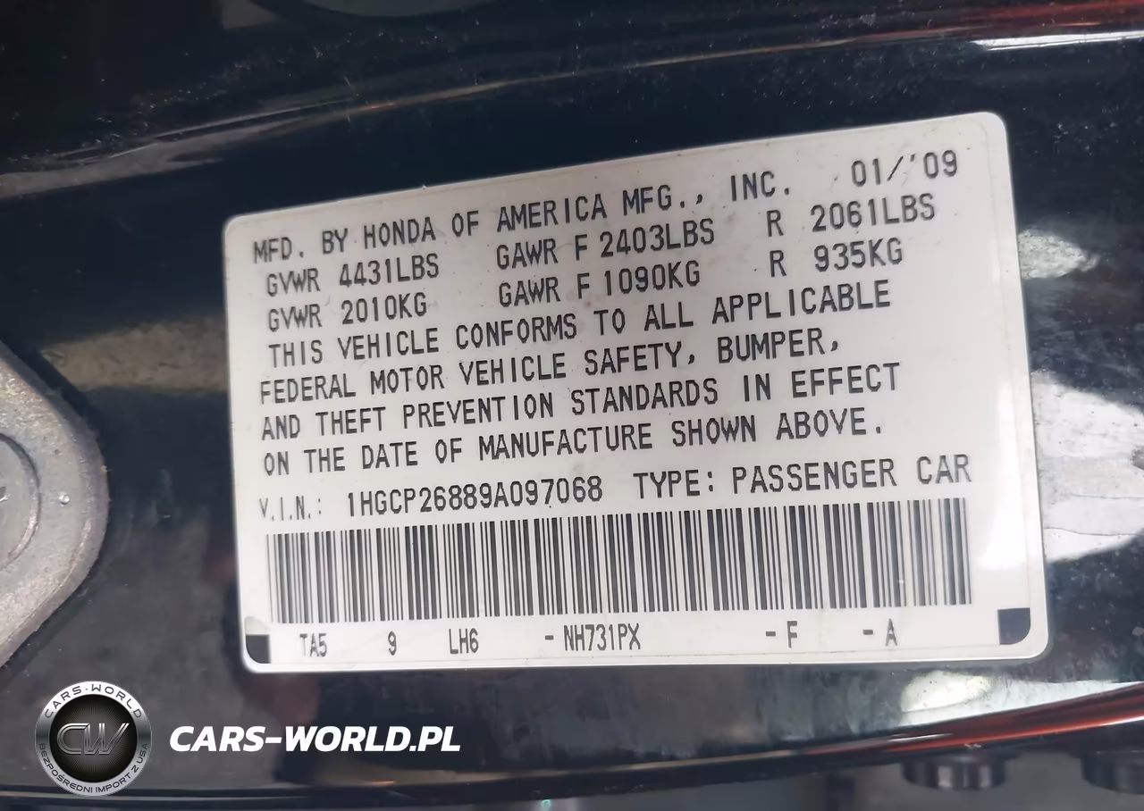 2009 Honda Accord 2.4 Ex-L VIN:1HGCP26889A097068 - 9