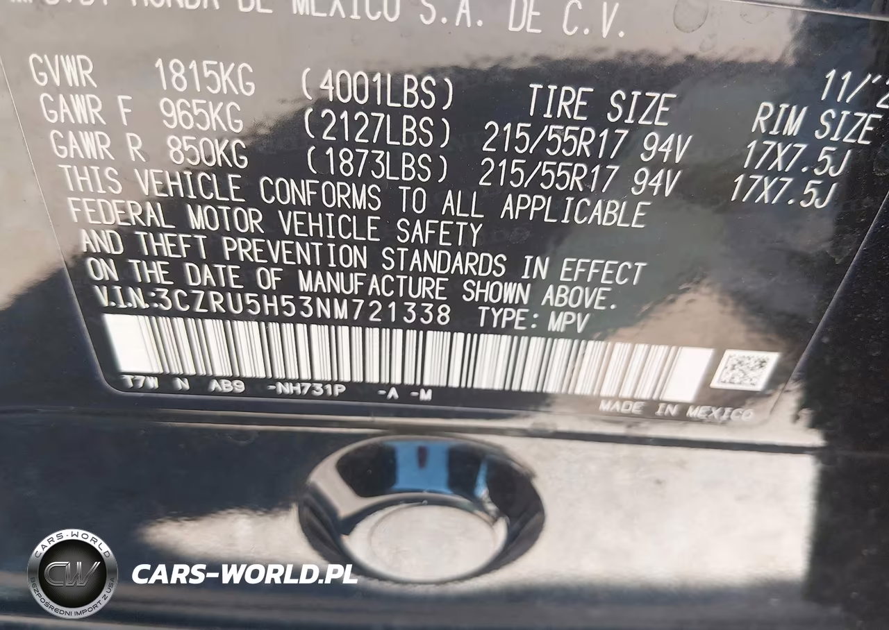 2022 Honda Hr-V 2Wd Ex VIN:3CZRU5H53NM721338 - 9