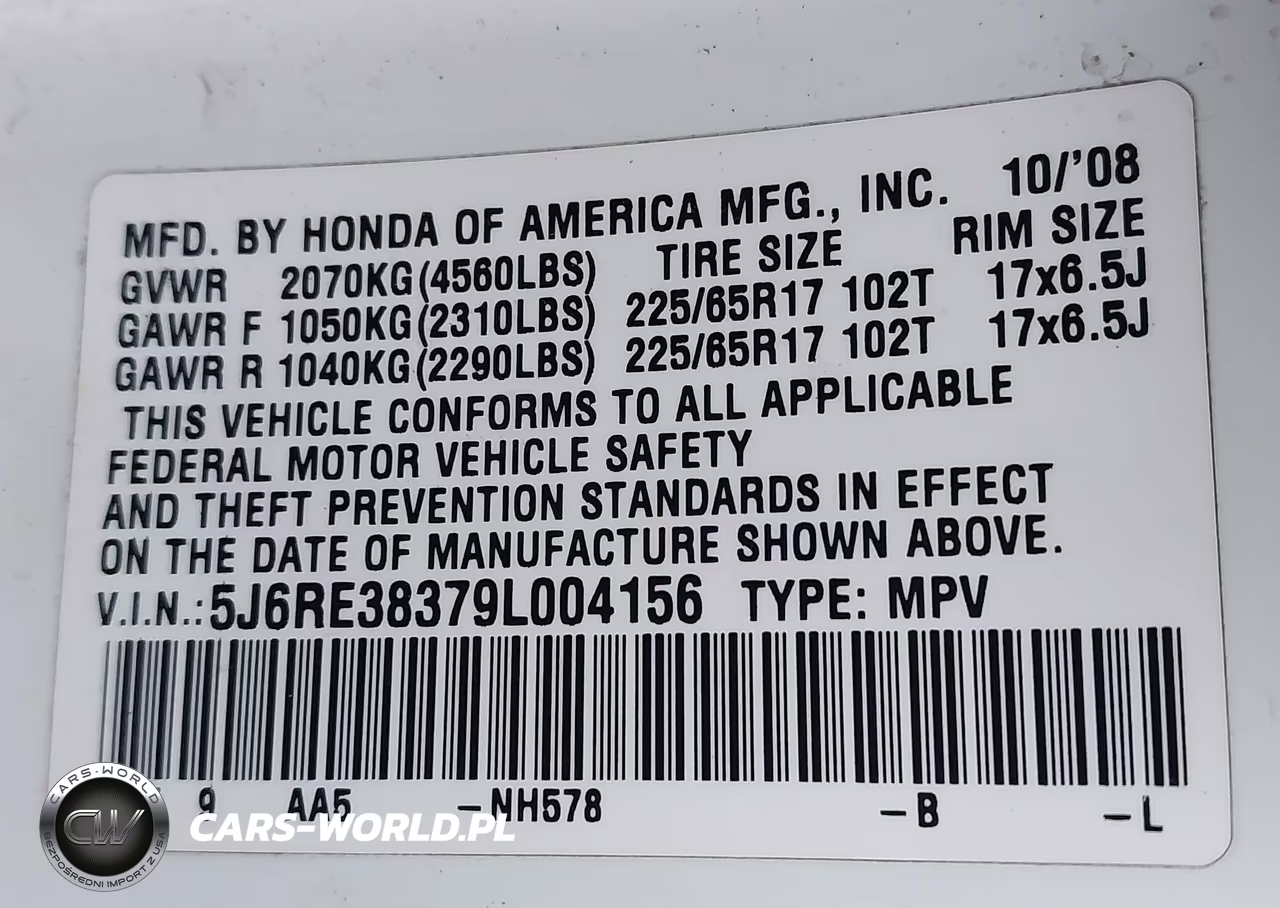 2009 Honda Cr-V Lx VIN:5J6RE38379L004156 - 9