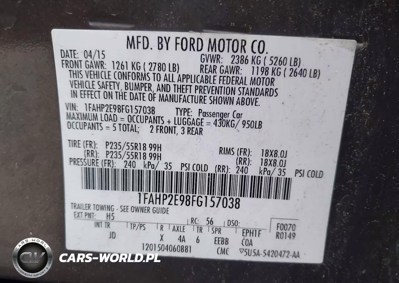 2015 Ford Taurus Sel VIN:1FAHP2E98FG157038 - 9
