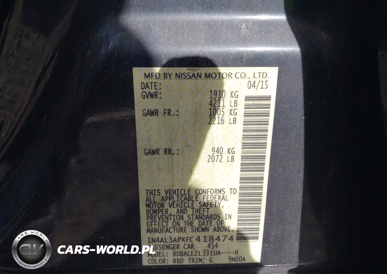 2015 Nissan Altima 2.5 S VIN:1N4AL3APXFC418474 - 9