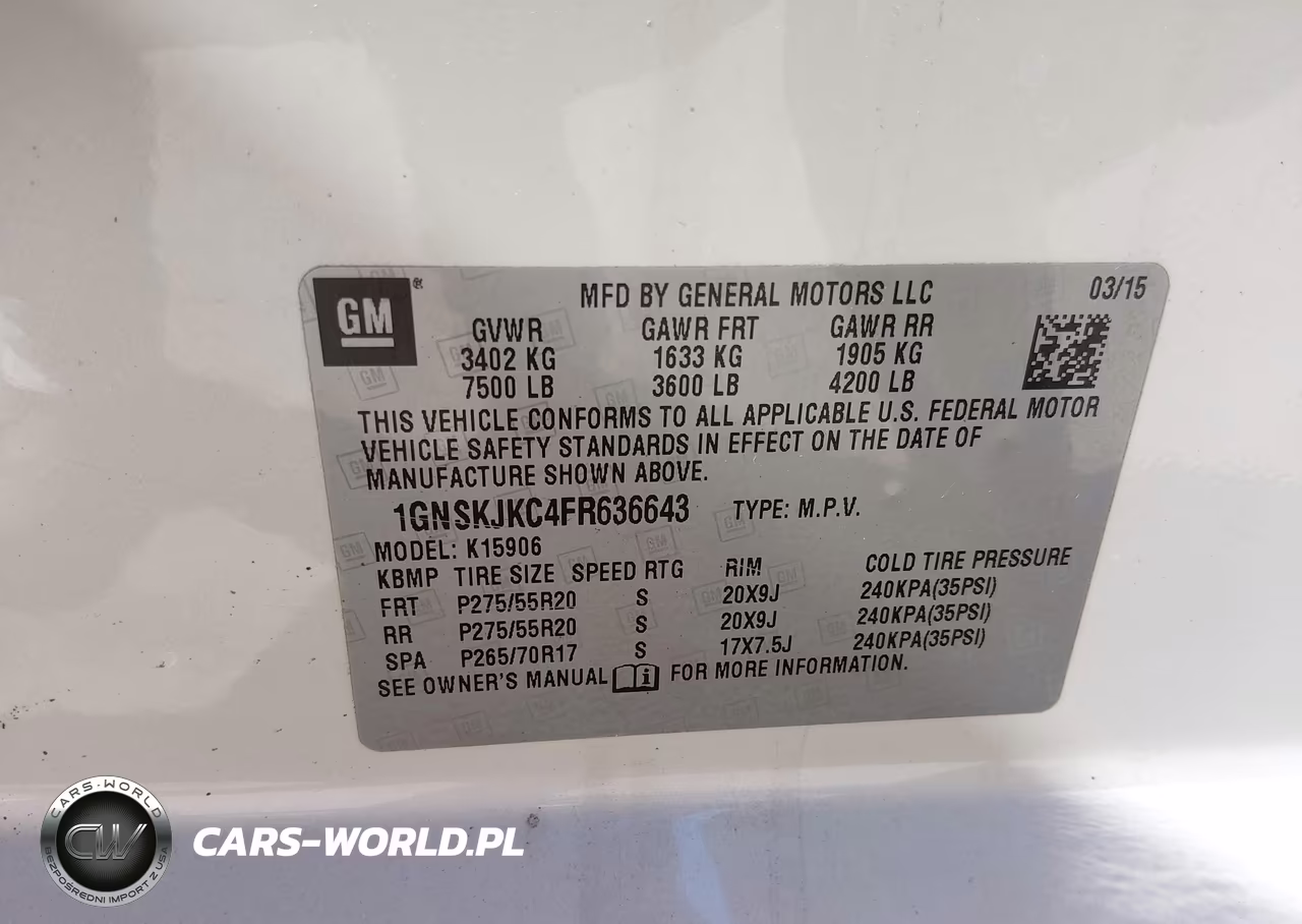 2015 Chevrolet Suburban Lt VIN:1GNSKJKC4FR636643 - 9
